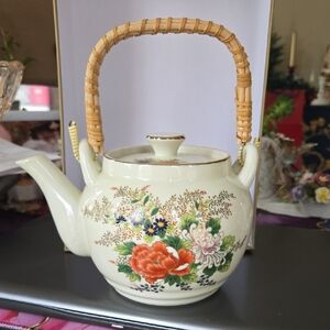 OCM Japan Floral Ceramic Teapot with Bamboo Handle
